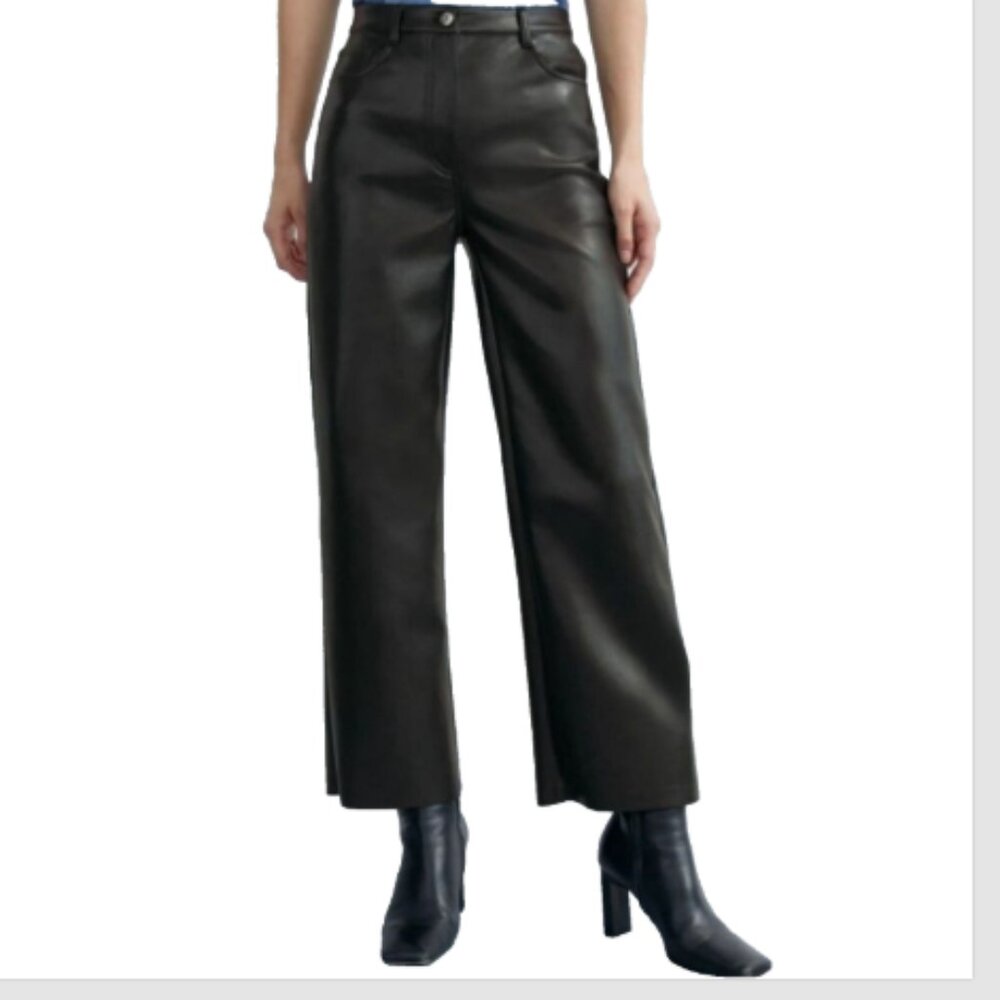Wilfred Aritzia Melina Faux Leather Vegan Black 5 Pocket High Rise Pants Size 8